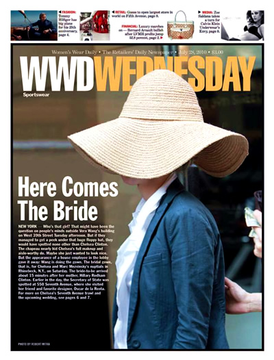 Chelsea Clinton under hat on cover of WWD