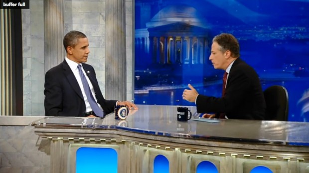 Obama – Stewart with the Sound Off