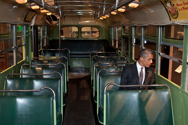 Obama Dearborn Rosa Parks bus