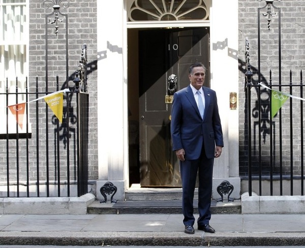 Romney outside 10 Downing long