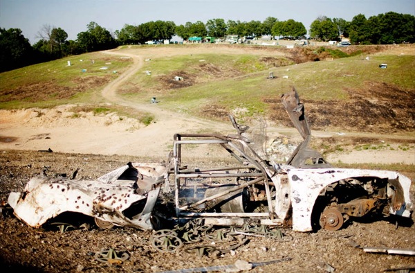 Peter Muller machine gun show destroyed car