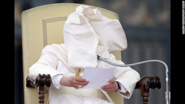 Pope Benedict gust of wind
