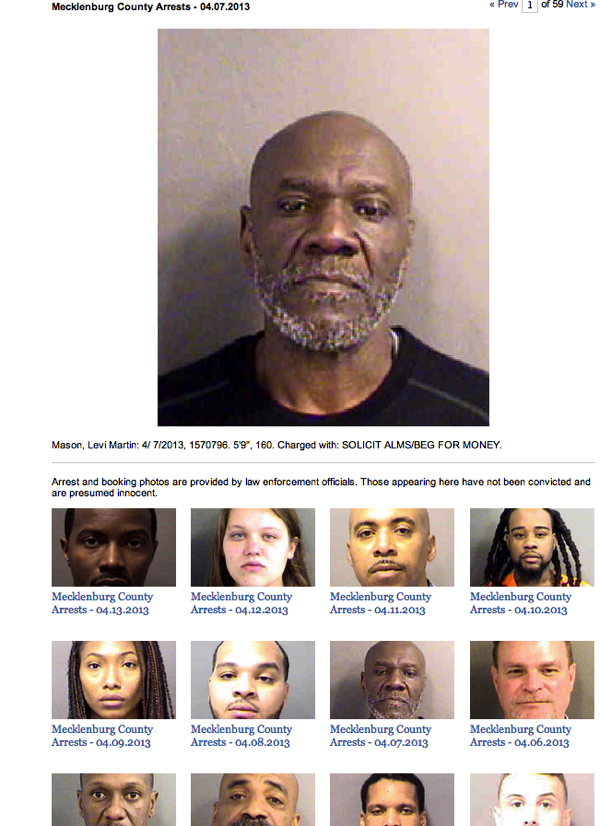 Charlotte Observer arrest screen shot