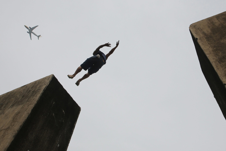 Twin Towers. Jetliner. Man Leaping.