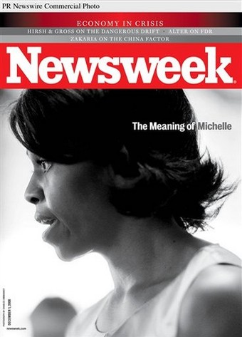 In the December 1 issue of Newsweek (on newsstands November 24), "The Meaning of Michelle," Allison Samuels examines how Michelle Obama will change the stereotype of African-American women when she becomes first lady. Plus: Obama and FDR's influence; growing up in the White House; the crisis in D.C.'s public schools; the importance of China; photos from the Congo; the development of next-generation batteries; Rachel Maddow's rise to fame; and Michelle Williams on her new movie and Heath Ledger. (PRNewsFoto/NEWSWEEK)