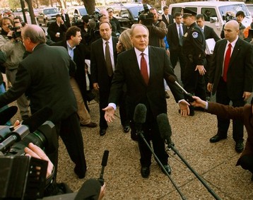 WASHINGTON - DECEMBER 04: Robert Nardelli, Chairman and CEO of Chrysler LLC speaks to members of the press while arriving for a Senate hearing December 4, 2008 in Washington, DC. Top executives from the three major U.S. automakers are scheduled to appear before members of the Senate today to discuss proposed bailout legislation for their industry. (Photo by Win McNamee/Getty Images)