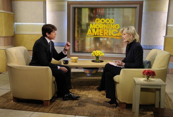 Illinois Governor Rod Blagojevich appears on his first national television appearance with Diane Sawyer, (R), January 26, 2009 on ABC News' Good Morning America, the day his impeachment trial begins in his home state.   REUTERS/Ida Mae Astute/Handout    (UNITED STATES).  NO SALES. NO ARCHIVES. FOR EDITORIAL USE ONLY. NOT FOR SALE FOR MARKETING OR ADVERTISING CAMPAIGNS.