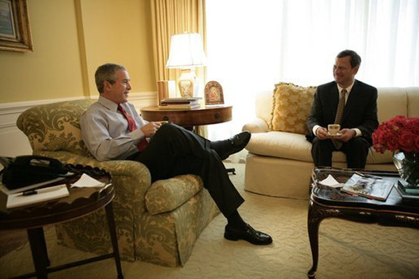 Meeting and Coffee with Supreme Court Justice Nominee John Roberts. Statement to Press Pool. Residence. Rose Garden.