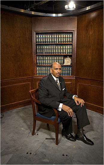 image: Stephen Crowley/NYT. caption: Michael Steele in the television studio of the Republican National Committee in Washington