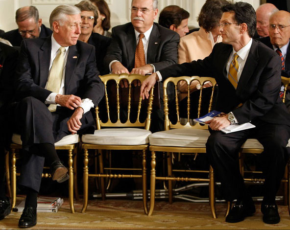 (image: Chip Somodevilla-Getty Images. March 6: House Majority Leader Rep. Steny Hoyer, left, talks to House Minority Whip Rep. Eric Cantor before the closing session of the White House's forum on health care reform in the East Room of the White House