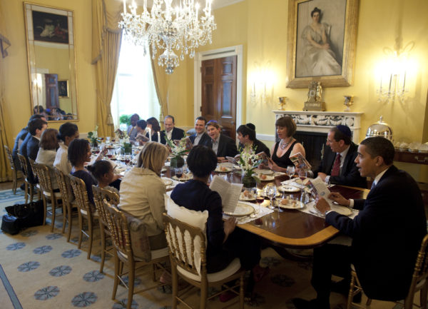 President Obama hosts a traditional Sedar dinner in the Old Family Dining Room of the White House on Thursday night, April 9, 2009. Some friends and White House employees and their families joined the Obama family. (Official White House photo by Pete Souza)