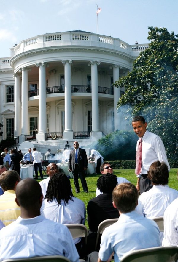 WASHINGTON - JUNE 19:  U.S. President Barack Obama (R) greets young men from local schools during a South Lawn event at the White House June 19, 2009 in Washington, DC. President Obama held events at the White House to highlight the importance of fatherhood and mentorship to their families and communitites.  (Photo by Alex Wong/Getty Images)