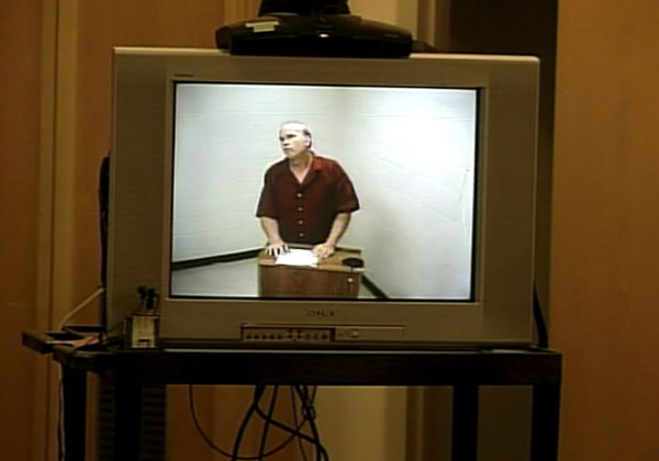 Scott Roeder, charged with killing 67-year-old George Tiller, a Kansas doctor reviled by anti-abortion groups for his work providing "late-term" abortions, appears via video in Sedgwick County District Court in Wichita, Kansas, June 2, 2009. Tiller was shot while serving as an usher for Sunday services in the foyer at Reformation Lutheran Church. REUTERS/KSN TV (UNITED STATES CRIME LAW) FOR EDITORIAL USE ONLY. NOT FOR SALE FOR MARKETING OR ADVERTISING CAMPAIGNS