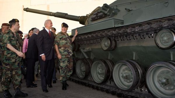 Vice President Joe Biden and Lebanese Defense Minister Elias Murr (right) review equipment donated to the Lebanese Army by the United States at the Rafic Hariri International Airport in Beirut, Lebanon, Friday, May 22, 2009.  Official White House Photo by David Lienemann