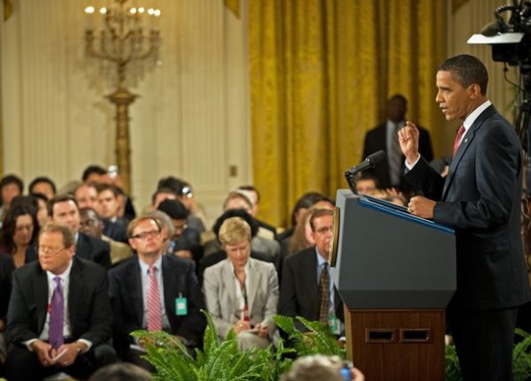 US President Barack Obama delivers remarks on health care during a prime-time press conference from the East Room of the White House July 22, 2009, in Washington, DC Obama vowed to push affordable healthcare reform through this year and keep it from swelling the US deficit in a fresh bid to convince Americans to back his ambitious plan. AFP Photo / Paul J. Richards (Photo credit should read PAUL J. RICHARDS/AFP/Getty Images)