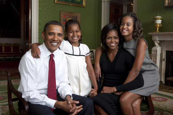 President Barack Obama, First Lady Michelle Obama, and their daughters, Malia and Sasha, sit for a family portrait in the Green Room of the White House, Sept. 1, 2009. (Official White House Photo) Photo by Annie Leibovitz/Released by White House Photo Office This official White House photograph is being made available only for publication by news organizations and/or for personal use printing by the subject(s) of the photograph. The photograph may not be manipulated in any way and may not be used in commercial or political materials, advertisements, emails, products, promotions that in any way suggests approval or endorsement of the President, the First Family, or the White House.