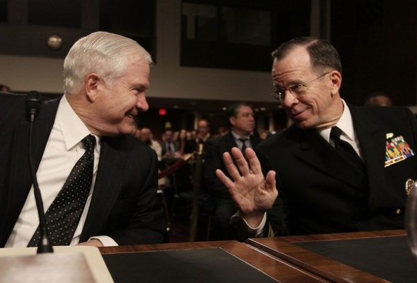 WASHINGTON - FEBRUARY 02: Defense Secretary Robert Gates (L) and Chairman of the Joint Chiefs of Staff Adm. Michael Mullen (R) participate in a Senate Armed Services Committee hearing on Capitol Hill on February 2, 2010 in Washington, DC. The committee is hearing testimony on the proposed Department of Defense budget request for fiscal year 2011, and reviewing the "Don't Ask, Don't Tell" policy. (Photo by Mark Wilson/Getty Images)