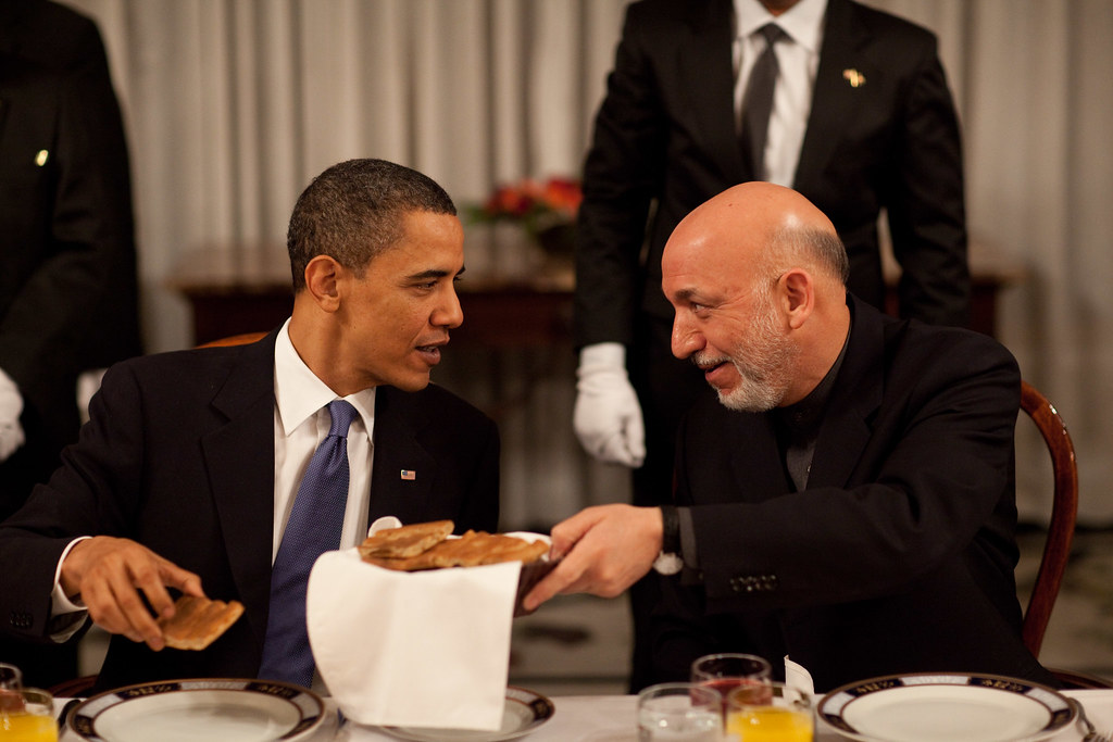 A shot of Obama and Karzai ... before the President of Kabul burned down the breakfast club.