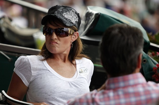 Former Governor of Alaska Palin is seen in the stands of the 142nd Belmont Stakes in Elmont