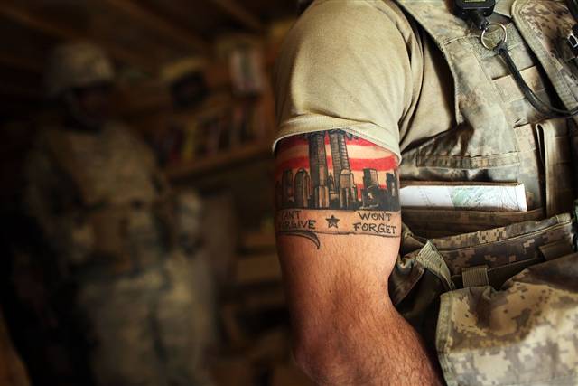 A U.S. soldier with a 9/11 tattoo 