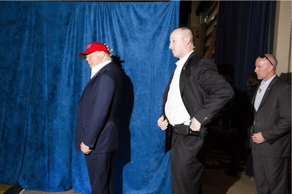 Landon Nordeman for TIME. caption: Republican presidential candidate Donald Trump backstage at a campaign rally in Sarasota, Fla. Nov. 28, 2015.