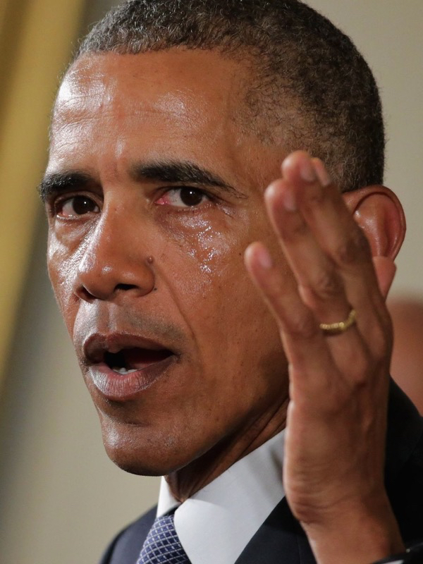 Chip Somodevilla, Getty Images. caption: With tears running down his cheeks, President Barack Obama talks about the victims of the 2012 Sandy Hook Elementary School shooting and about his efforts to increase federal gun control.