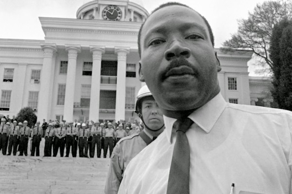 Alabama state troopers bar MLK from the state capitol.