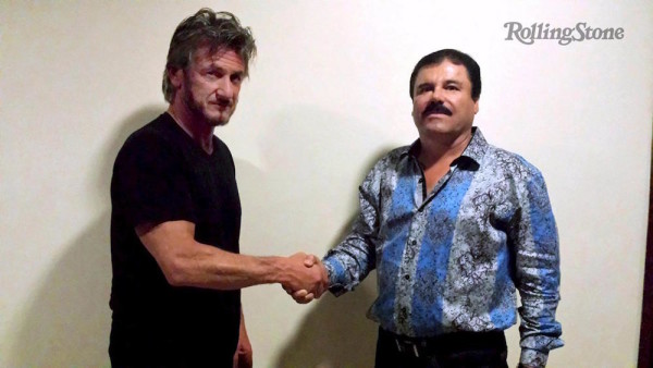 Actor Sean Penn (L) shakes hands with Mexican drug lord Joaquin "Chapo" Guzman in Mexico, in this undated Rolling Stone handout photo obtained by Reuters on January 10, 2016. The photo was taken for authentication purposes. REUTERS/Rolling Stone/Handout via Reuters ATTENTION EDITORS - THIS PICTURE WAS PROVIDED BY A THIRD PARTY. REUTERS IS UNABLE TO INDEPENDENTLY VERIFY THE AUTHENTICITY, CONTENT, LOCATION OR DATE OF THIS IMAGE. FOR EDITORIAL USE ONLY. NOT FOR SALE FOR MARKETING OR ADVERTISING CAMPAIGNS. FOR EDITORIAL USE ONLY. NO RESALES. NO ARCHIVE. MANDATORY CREDIT. WATERMARK ADDED AT SOURCE. THIS PICTURE IS DISTRIBUTED EXACTLY AS RECEIVED BY REUTERS, AS A SERVICE TO CLIENTS. TPX IMAGES OF THE DAY