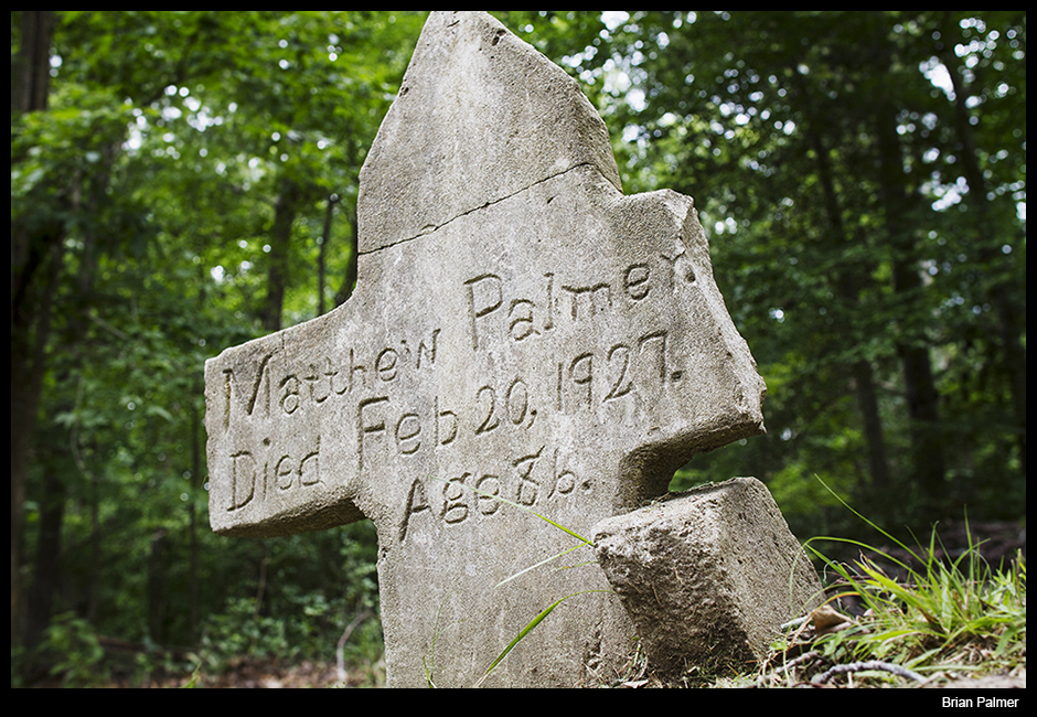 30 July 2012—Camp Peary–Armed Forces Experimental Training Activity, VA—Headstone of Mat Palmer at Old Orchard Cemetery, an abandoned black cemetery at Camp Peary.
