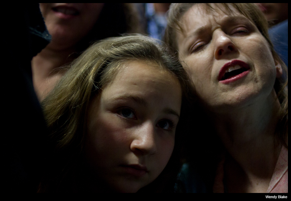 A mother was dragging her daughter through a packed crowd to press the flesh after Rubio addressed attendees at a big Super Bowl rally in Manchester. From a New Hampshire Primary Photography Workshop.