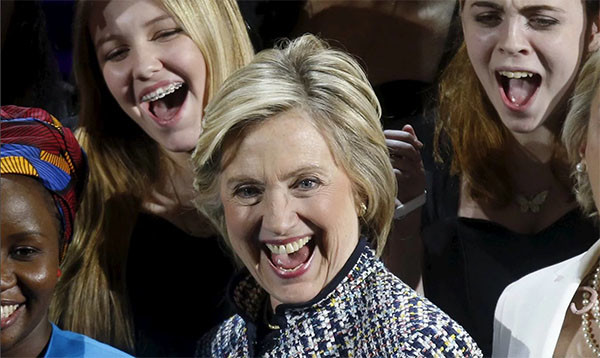 April 23, 2015. ’If you don’t believe what I say, look to the World Economic Forum, hardly a hotbed of feminist thought,’ Clinton said on Thursday at the Women in the World summit in New York. Photo: Shannon Stapleton/Reuters