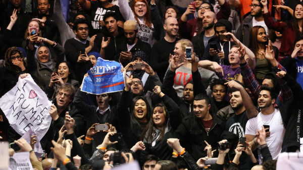 March 11, 2016. Protesters cheer after it was announced Republican presidential candidate Donald Trump's speech was canceled at the UIC Pavilion in Chicago. Photo: Chris Sweda/Chicago Tribune