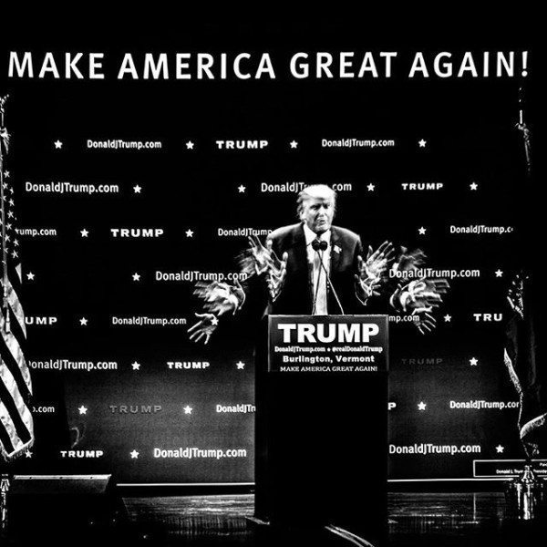 Nate Gowdy/Instagram. Multiple exposure of Donald Trump at a town hall in Burlington, VT, on Jan. 7th, 2016.