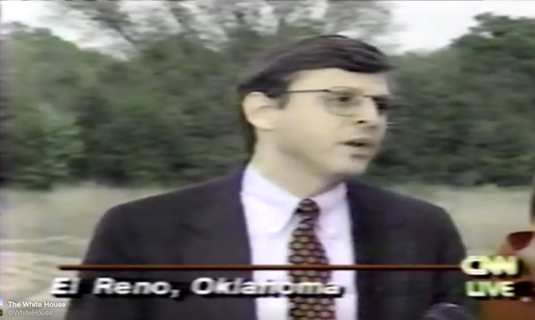 President Obama's 2016 Supreme Court nominee, Merrick Garland, at the site of the  domestic terrorist bomb attack on the Alfred P . Murrah Federal Building in downtown Oklahoma City in April 1995.