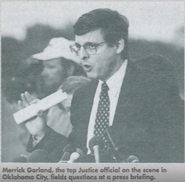 President Obama's 2016 Supreme Court nominee, Merrick Garland, at the site of the domestic terrorist bomb attack on the Alfred P . Murrah Federal Building in downtown Oklahoma City in April 1995.