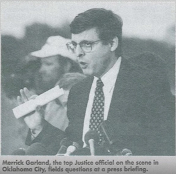 President Obama's 2016 Supreme Court nominee, Merrick Garland, at the site of the  domestic terrorist bomb attack on the Alfred P . Murrah Federal Building in downtown Oklahoma City in April 1995.