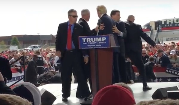 An attempted attack on Donald Trump during rally at hanger at Dayton international airport. Mar 12, 2016. Donald Trump Speeches & Events, YouTube.