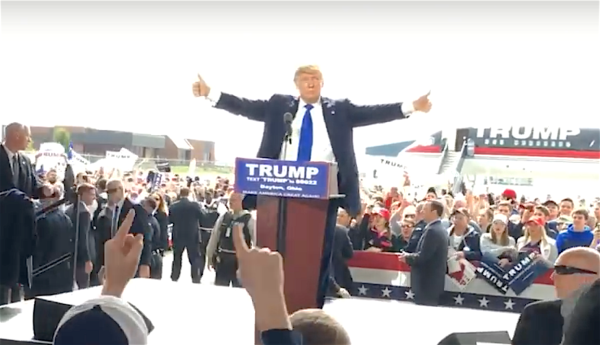 An attempted attack on Donald Trump during rally at hanger at Dayton international airport. Mar 12, 2016. Donald Trump Speeches & Events, YouTube.