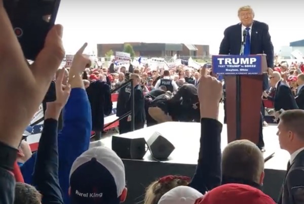 An attempted attack on Donald Trump during rally at hanger at Dayton international airport. Mar 12, 2016. Donald Trump Speeches & Events, YouTube.