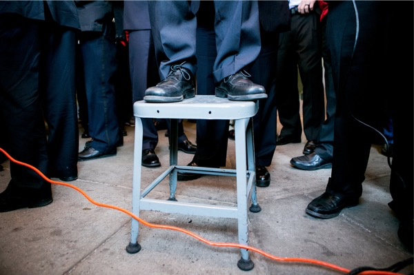 Those shoes belong to Senator Bernie Sanders, the Democratic presidential candidate, who joined a picket line in Brooklyn where members of the Communications Workers of America were striking against Verizon on Wednesday. Sam Hodgson for The New York Times