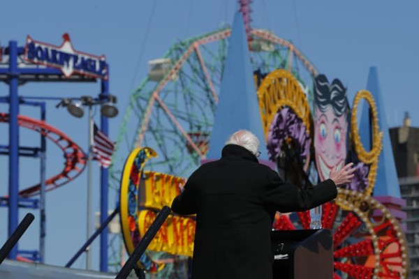 Bernie Sanders speaks at a campaign rally on the boardwalk in Coney Island. REUTERS/Brian Snyder