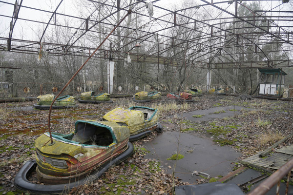 A playground in the deserted town of Pripyat, Ukraine, some 3 kilometers (1.86 miles) from the Chernobyl nuclear power plant Ukraine, Tuesday, Nov. 27, 2012. Workers on Tuesday raised the first section of a colossal arch-shaped structure that is planned to eventually cover the exploded reactor at the Chernobyl nuclear power station. Project officials on Tuesday hailed the raising as a significant step in a complex effort to liquidate the consequences of the world's worst nuclear accident, in 1986. (AP Photo/Efrem Lukatsky)