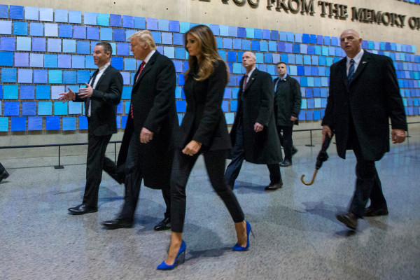 New York Post; caption: Donald Trump and wife Melania Trump at the 9/11 Memorial Museum, April 9, 2016.