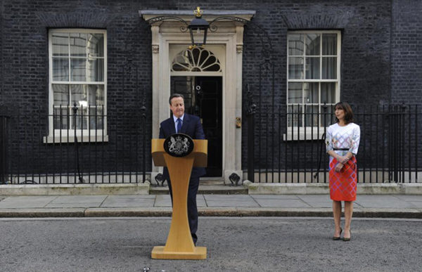British Prime Minister David Cameron announces his resignation after the Brexit vote in London.