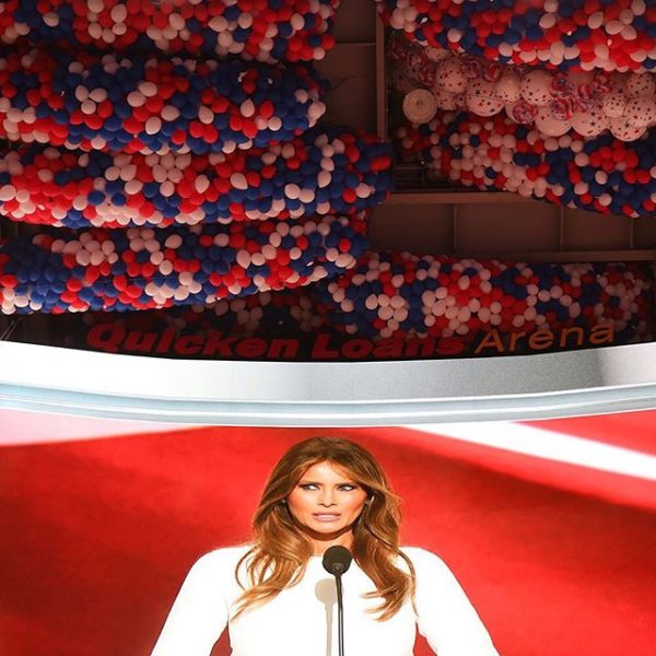 Photo: Damon Winter/New York Times. Looking up at hundreds of red, white and blue balloons, @damonwinter captured a Jumbotron while Melania Trump spoke on the first night of the #Republican National Convention in Cleveland. Her husband, @realdonaldtrump, appeared in silhouette and walked onto the stage to Queen’s “We Are The Champions” before introducing the night’s featured speaker. Ms. #Trump praised him as an “amazing leader” who “thinks big” and will never give up. If she were to serve as first lady, she said, she would help “people in our country who need it the most.” She also said she would focus on women and children; in particular, making sure that children get the education they deserve. “It is kindness, love and compassion for each other that will bring us together and keep us together,” she said.