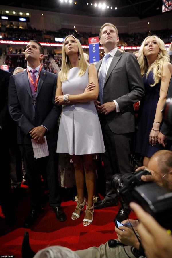 REUTERS. All of Trump’s adult chidren – (from left to right) Donald Jr., Ivanka, Eric and Tiffany – were together on the convention floor as the real estate billionaire officially sealed the GOP bid for the White House.