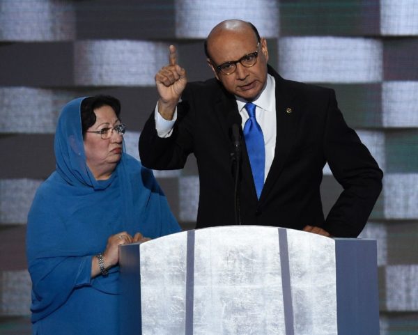 Khizr Khan addresses delegates on the fourth and final day of the Democratic National Convention at Wells Fargo Center on July 28, 2016 in Philadelphia, Pennsylvania (AFP Photo/Saul Loeb)