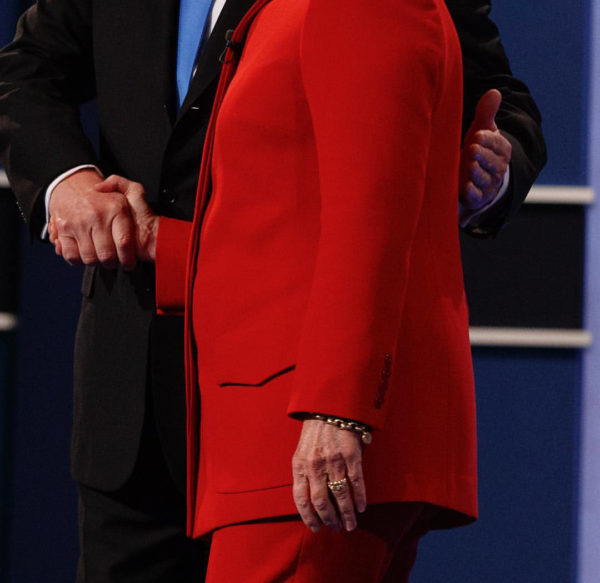 Republican presidential candidate Donald Trump shakes hands with Democratic presidential candidate Hillary Clinton during the first presidential debate at Hofstra University in Hempstead, N.Y. on September 26, 2016. Photo: Evan Vucci