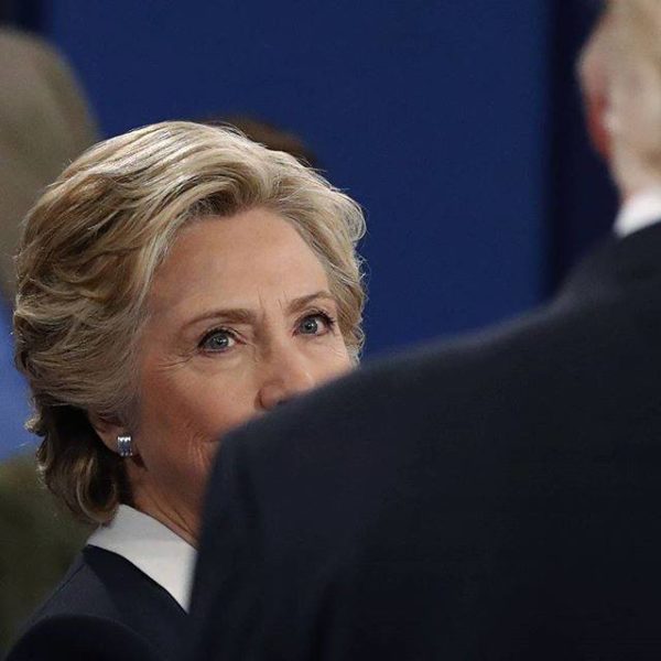 Hillary Clinton looks at Donald Trump during the second presidential debate of Campaign 2016. Rick Wilking, Reuters.