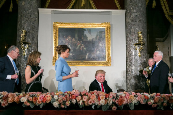  A toast was made to Mr. Trump during an inaugural luncheon in Statuary Hall at the Capitol. Al Drago/The New York Times 